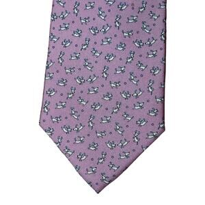 Como House Vintage Pink NeckTie with Dogs 100% Silk Made in Korea